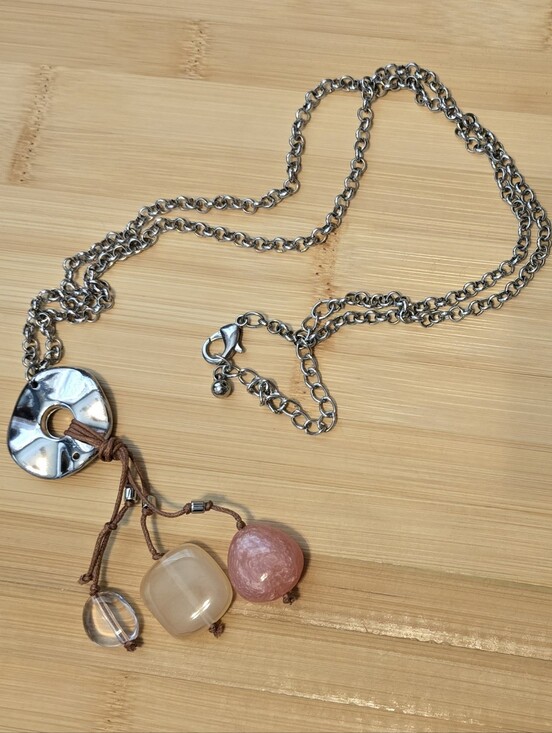 Christopher & Banks Jewelry - ✨Boho Artisan Silver Ring Lariat Necklace Pink Quartz Bead Leather Cord Fringe